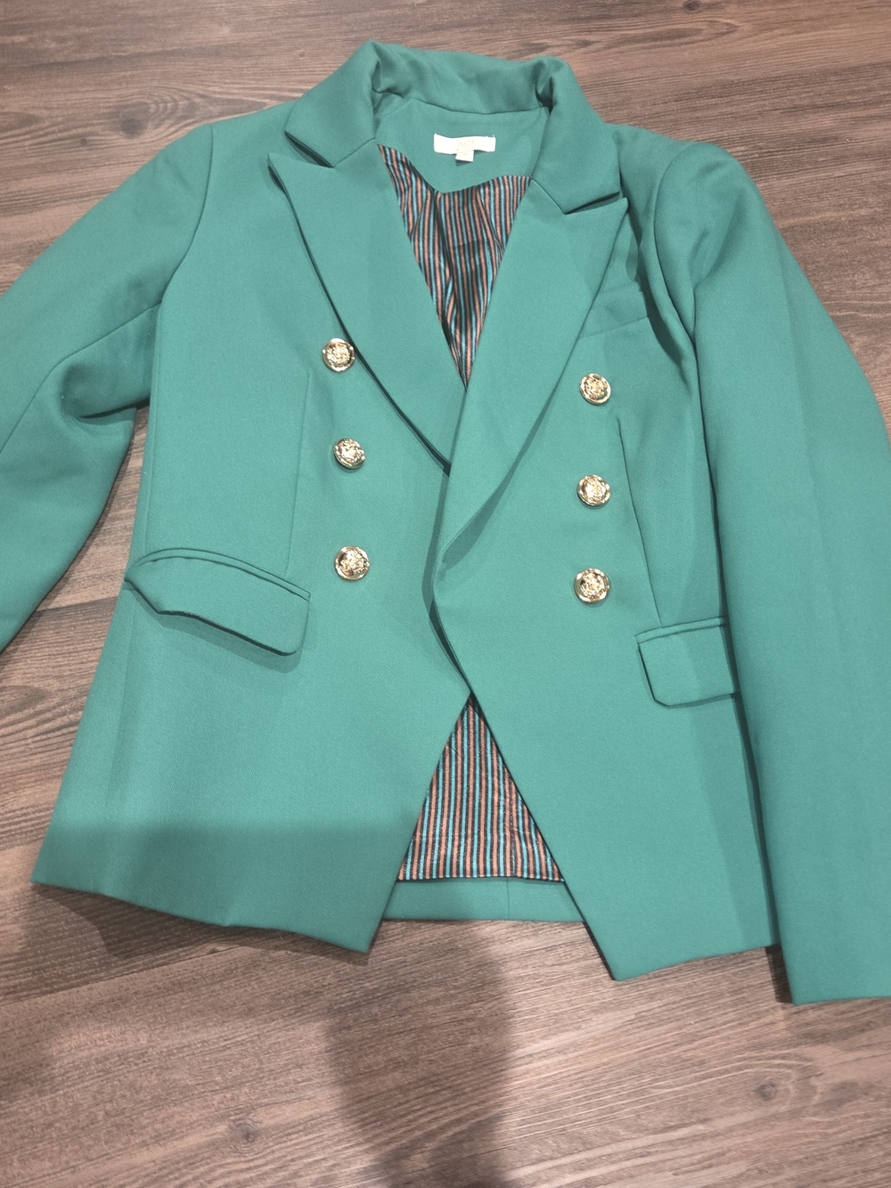 Jade Teal Double-Breasted Blazer with Gold Buttons